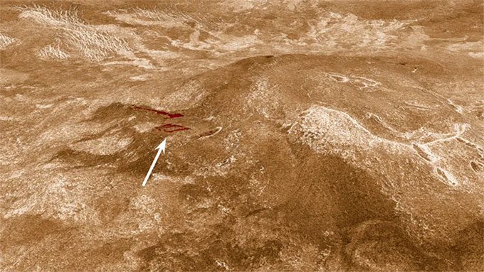 Venus and the locations of active volcanoes marked in red in the Sif Mons area.