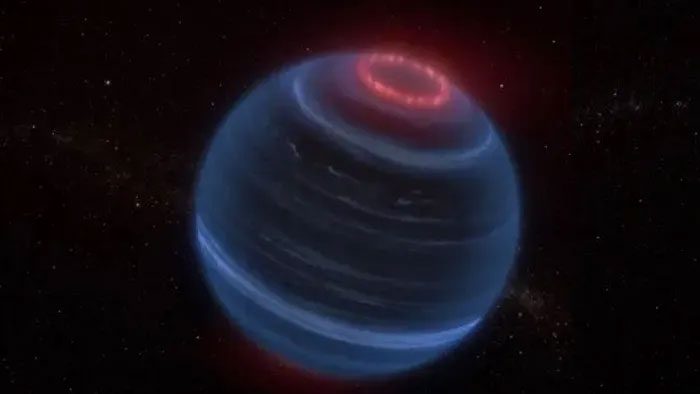 Illustration of a brown dwarf and its infrared emissions