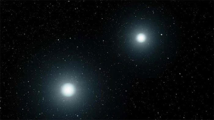 Two white dwarfs in the process of stellar merger.