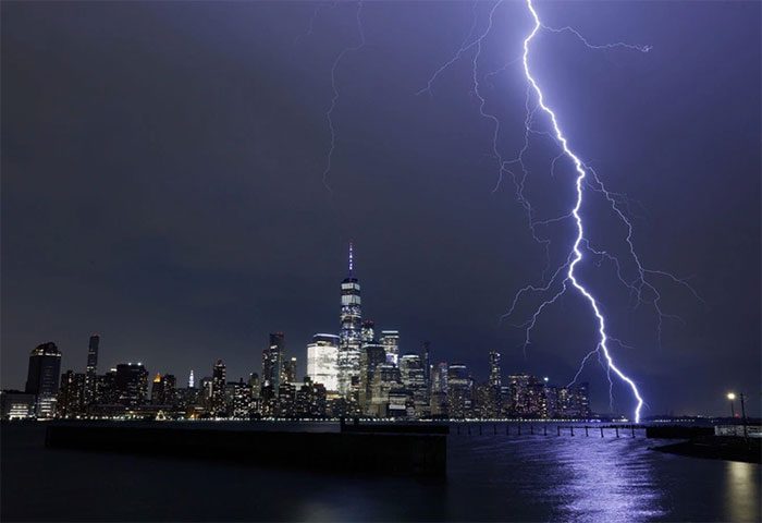 Lightning strikes New York City, USA