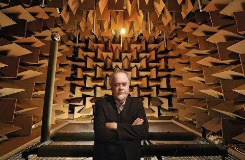 Steve Orfield inside the quietest room on Earth that he created.