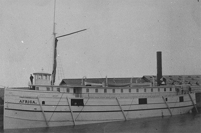 The Africa was originally a passenger ship but later used as a cargo barge.