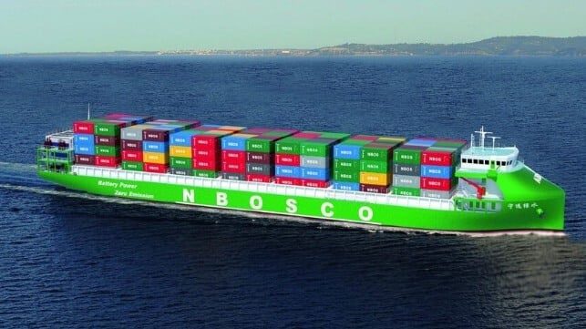 Design graphic of China's 740 TEU electric container ship.