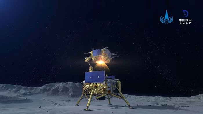 Chang'e-5 spacecraft preparing to leave the lunar surface on December 3, 2020.