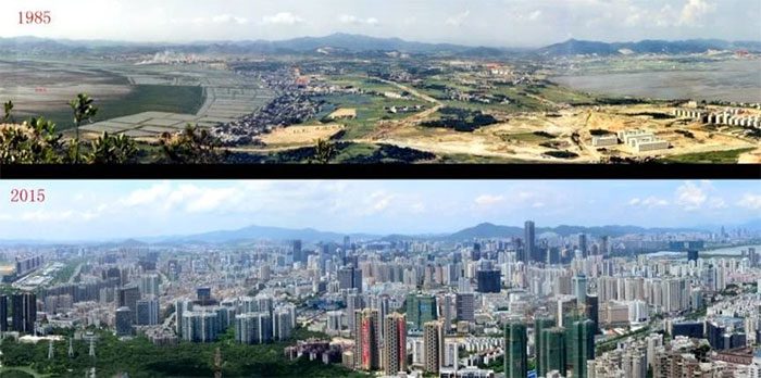 The rapid transformation of Shenzhen over 30 years.