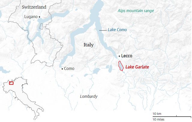 The location of the city of Lecco on the map.