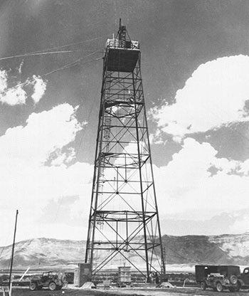 For the test, Gadget was raised to the top of a 30-meter tower.