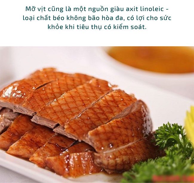 Duck meat contains high levels of monounsaturated fats