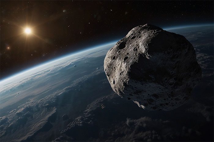 An asteroid passing by Earth
