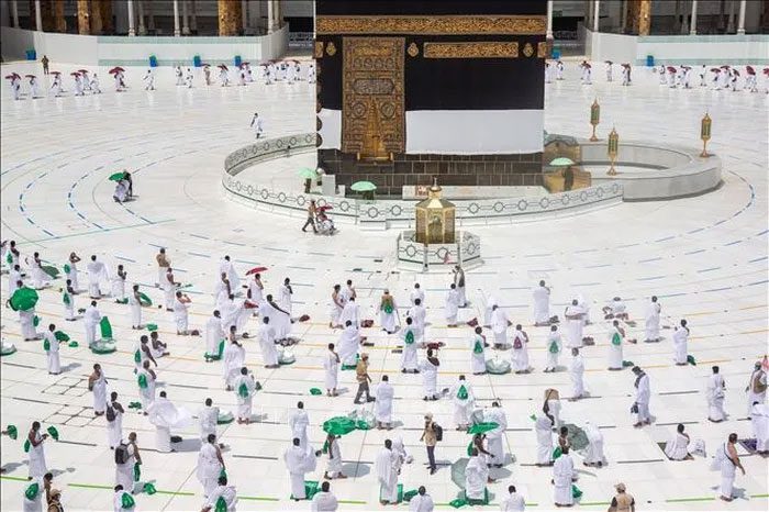 Muslims praying at the Grand Mosque in the holy city of Mecca, Saudi Arabia