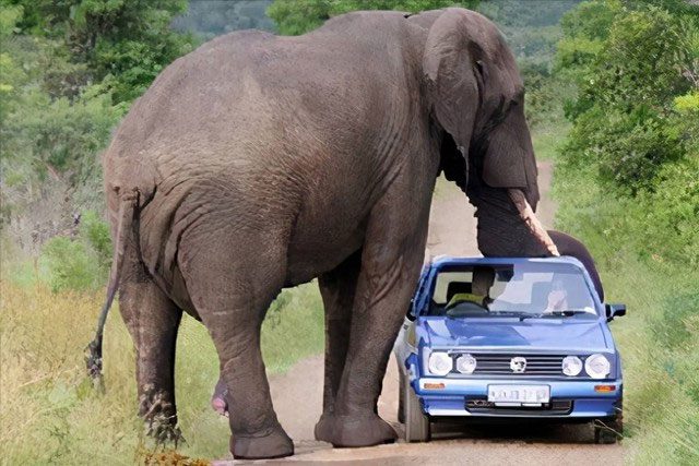 Elephants attacking cars