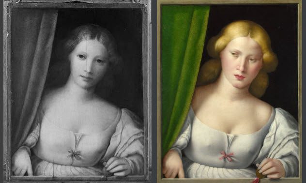 A restoration revealed the original version hidden beneath the painting.