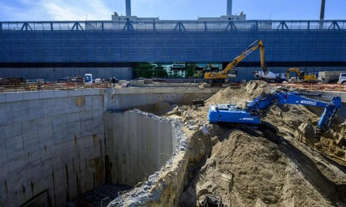 Water reservoir under construction in central Berlin.