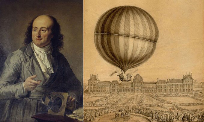 Illustration of Jacques Charles and his first manned hydrogen balloon flight