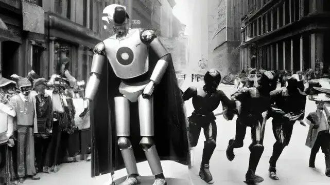 An AI-generated image of early robots.