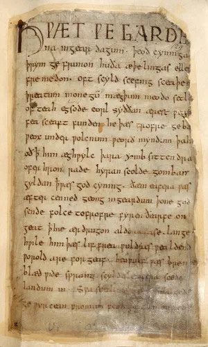 The opening of the Beowulf manuscript.