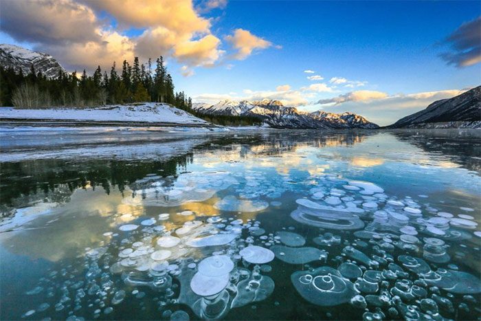 The origin of these ice bubbles can be traced back to the lake's bottom