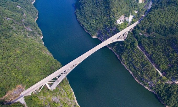 Bridge over the Jiangjie River in Guizhou Province.