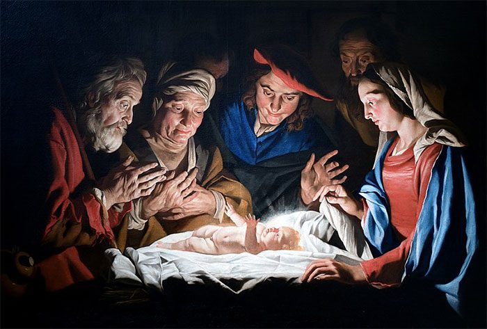 The Shepherds Adoring Jesus - Painting by Dutch artist Matthias Stomer.