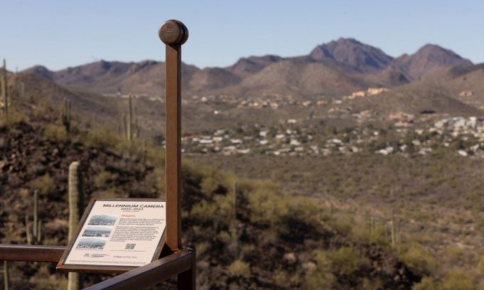 Millennium Camera placed on a post at Tumamoc Hill.
