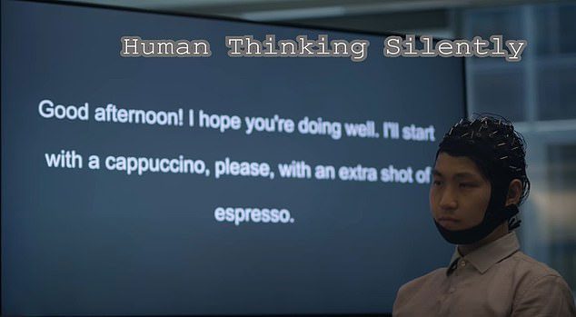 A participant in the experiment thinking about the text displayed on the screen