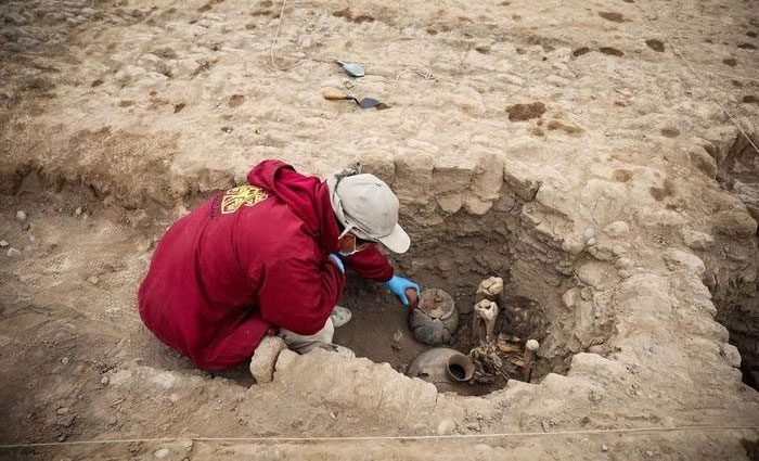 Excavation site of the ancient mummy, nearly 1,000 years old in Peru.