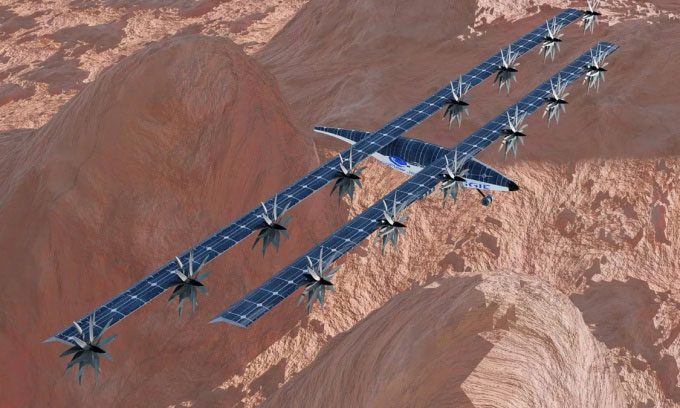 Simulation of the MAGGIE Mars exploration aircraft.