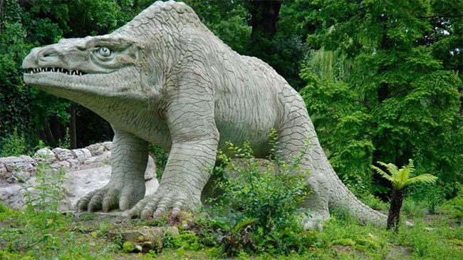 The Megalosaurus dinosaur model in Crystal Palace Park, London