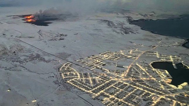 Grindavík is approximately 2.8 miles away from the erupting volcano.