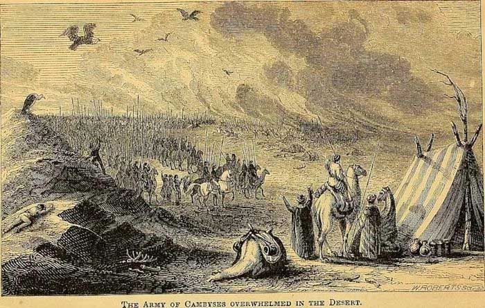 Cambyses' army overpowered in the desert.