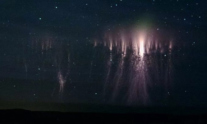 Green ghost above a sprite on June 23, 2014, in western Oklahoma.