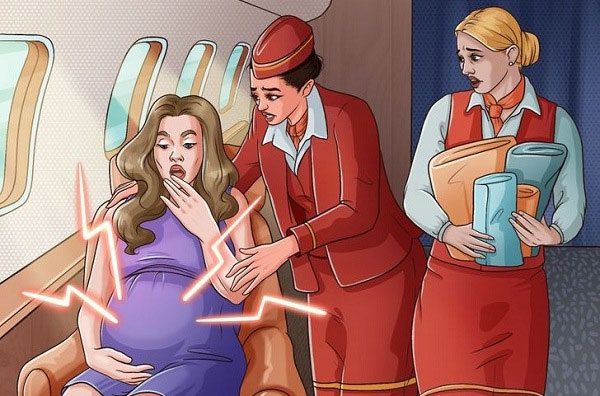 Flight attendants will act as midwives and assist in the delivery.