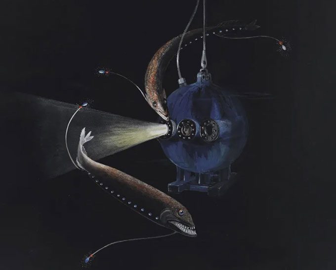 Simulation of the Bathysphere operating in the deep sea.