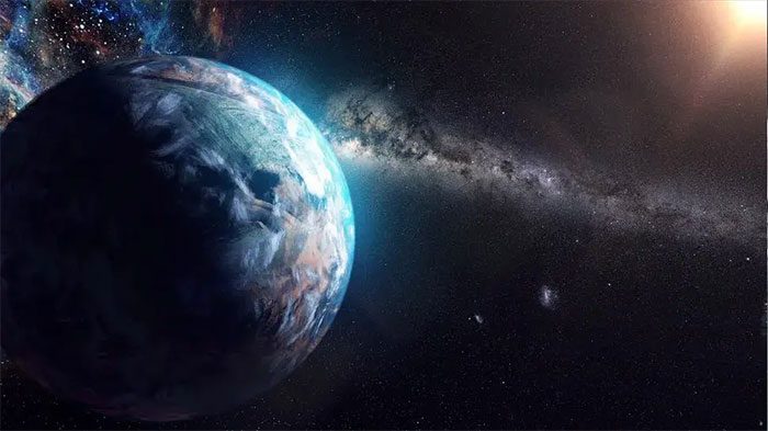 Graphic depicting Earth-like worlds floating at the edge of the Solar System