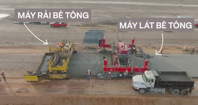 With the support of two machines, the construction unit can complete 600m of road each day.