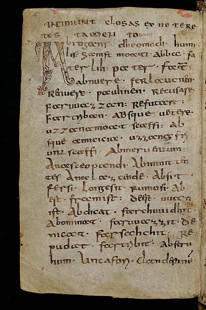 The first page of the St. Gall Codex Abrogans (Stiftsbibliothek, cod. 911).