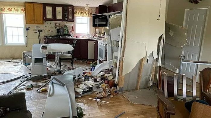 Ms. Lenore Satterthwaite's kitchen after the refrigerator explosion.