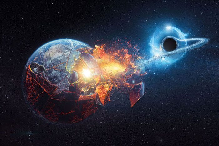 Graphic depicting "an object from the first second of the universe" approaching an Earth-like planet.