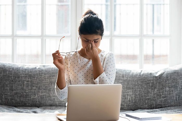 Sinusitis causes pressure in the forehead area leading to headaches when bending down.