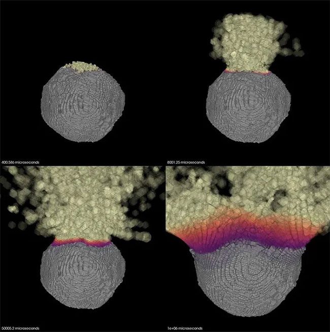 Illustration showing the response of an asteroid during a nuclear explosion.
