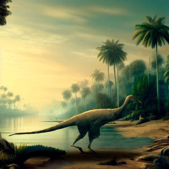Portrait of the "ostrich-dinosaur hybrid" recently excavated in Japan.