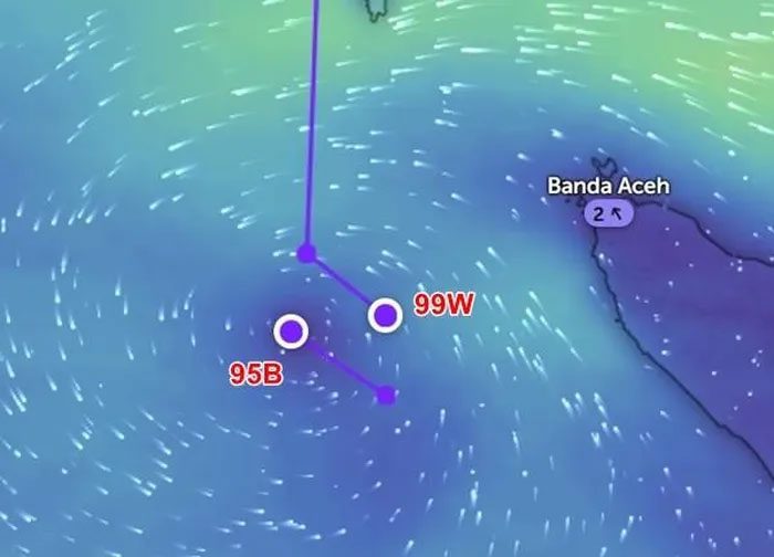 Image of winds swirling around the two low-pressure systems.