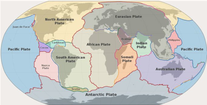 Map of the major tectonic plates on Earth.