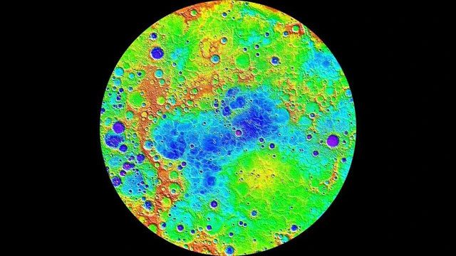 Topographic map of Mercury in the area believed to contain "subsurface glaciers" holding life