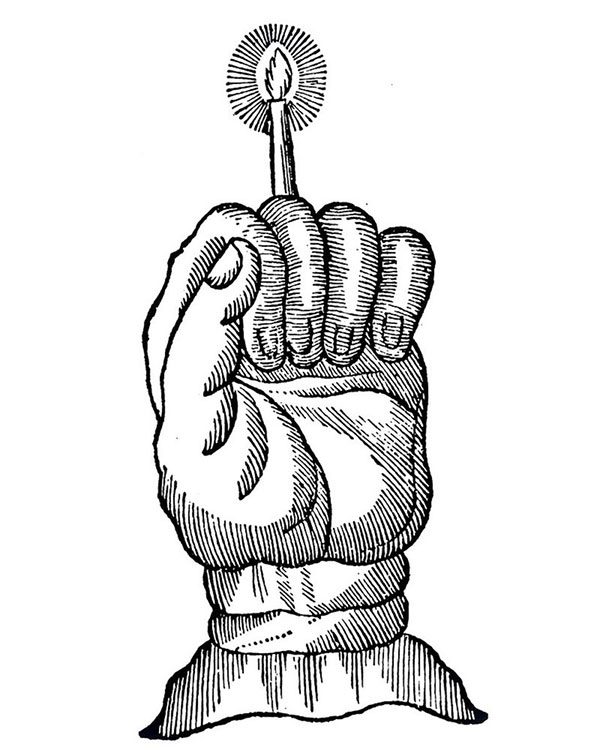 Candle made from human fat attached to "The Hand of Glory".