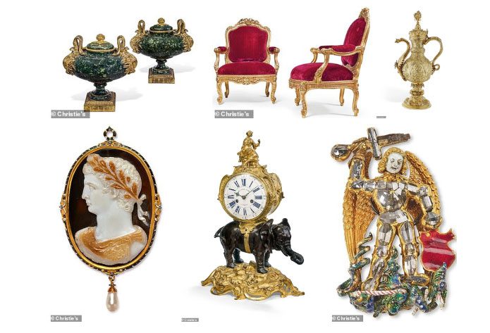 Artworks, furniture, jewelry, ceramics, and silver