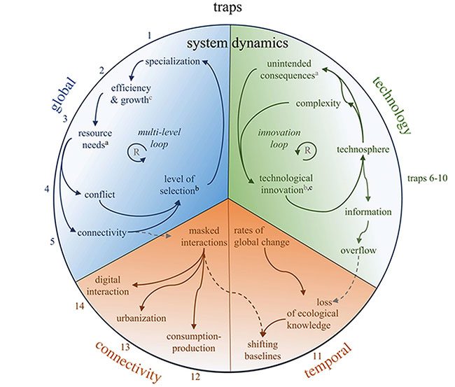 14 interconnected evolutionary traps as described by researchers