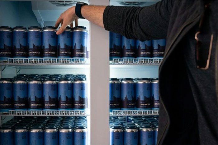 Beer produced from wastewater from a building.