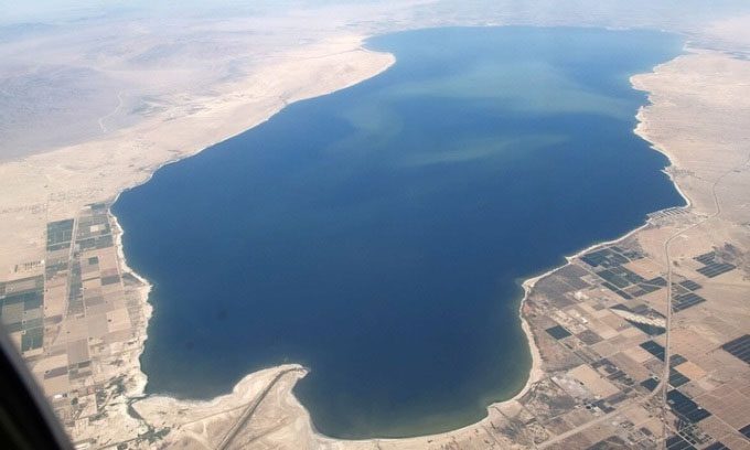 Aerial view of the Salton Sea.
