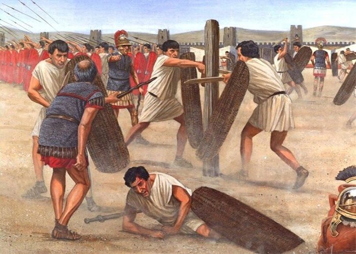 Recruits were taught to thrust more than to slash with their swords.